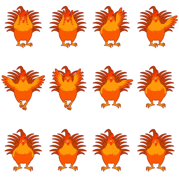Set of golden rooster flat icons — Stock Vector