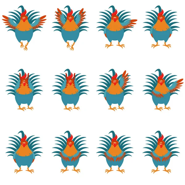Set of Rooster flat icons2 — Stock Vector