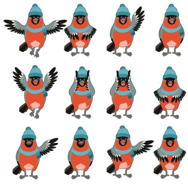 Bullfinches kümesi ile şapka düz kutsal kişilerin resmi