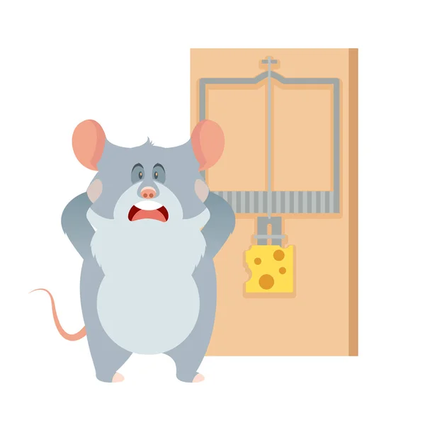 Rato cinzento e uma ratoeira — Vetor de Stock