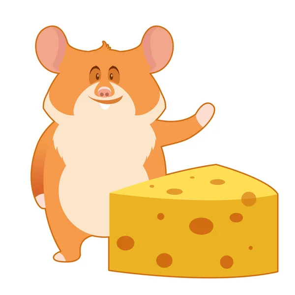 Le hamster et un morceau de fromage — Image vectorielle