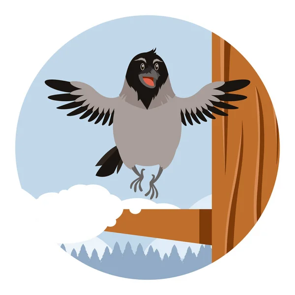 Happy Crow on the winter flat backgrownd — Stock Vector