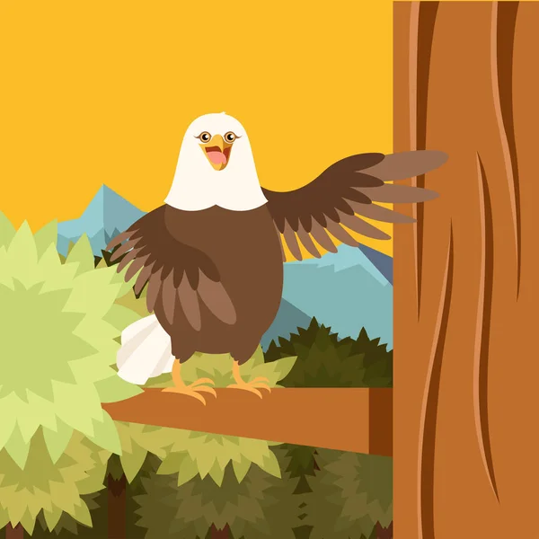 Águila feliz en el fondo plano del árbol — Vector de stock