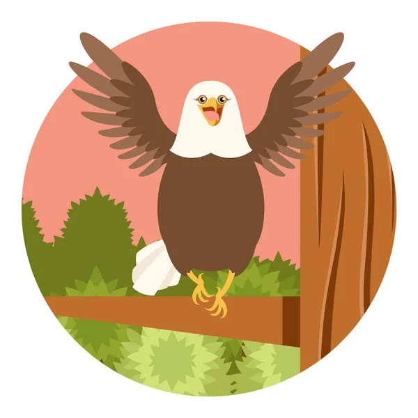 Happy Eagle on the Tree flat Background — Stock Vector