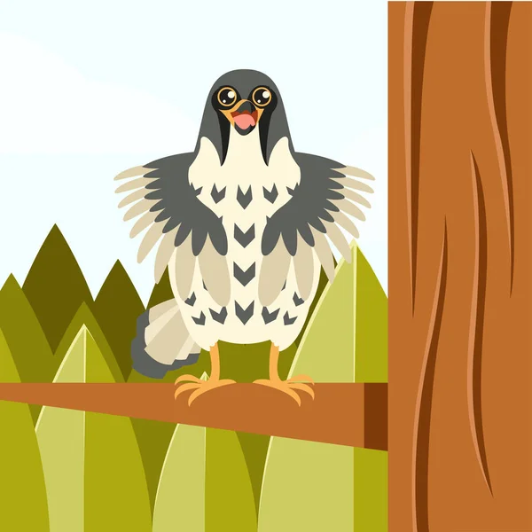 Happy Falcon on the Tree flat background — Stock Vector