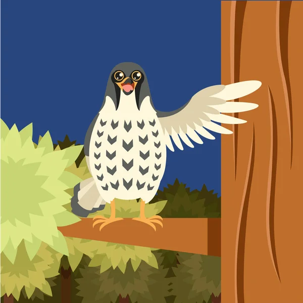 Happy Falcon on the Tree flat background — Stock Vector