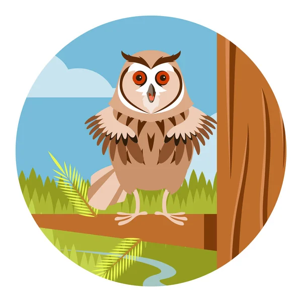 Happy Owl op de vlakke achtergrond van boom — Stockvector