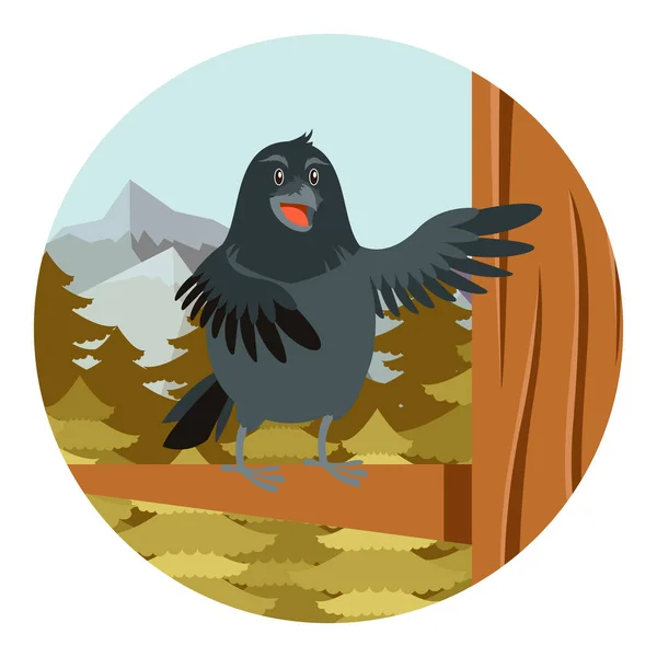 Glad Raven på träd vinter platt bakgrunden — Stock vektor