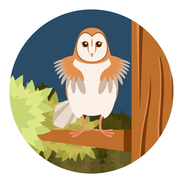 Screech-Owl on the flat tree background — Stock Vector