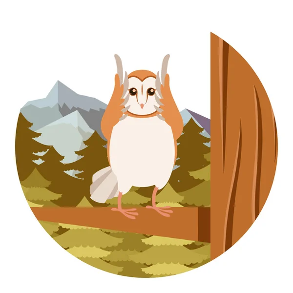 Screech-Owl на фоне плоского дерева — стоковый вектор