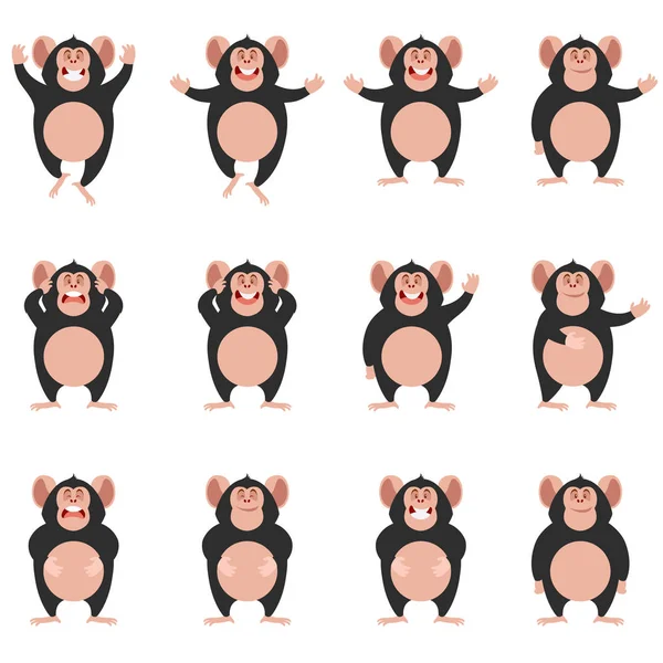 Set van chimpansee plat pictogrammen — Stockvector