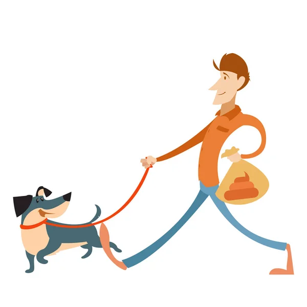 Man with its dog and a bag for gogs poop — Stock Vector