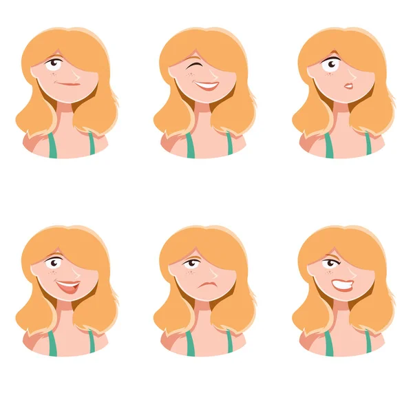 Conjunto de ícones de rosto de mulher — Vetor de Stock