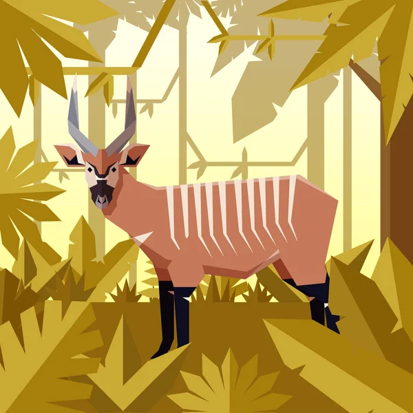 Flachen Dschungel Hintergrund mit Bongo Antilope — Stockvektor