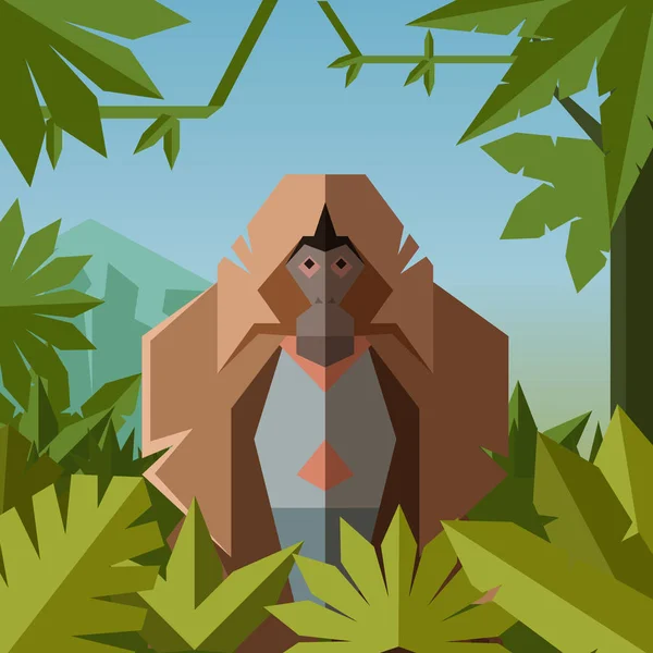 Flat geometric jungle background with Gelada — Stock Vector