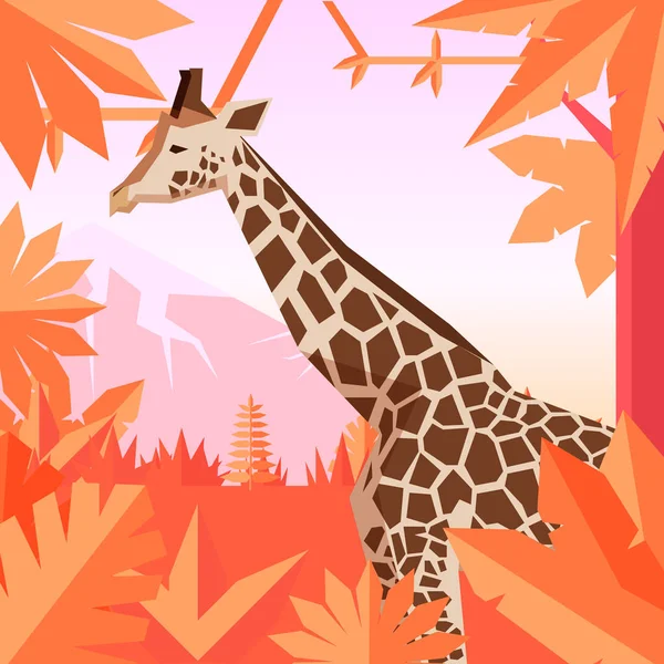 Flat geometric jungle background with Giraffe — Stock Vector