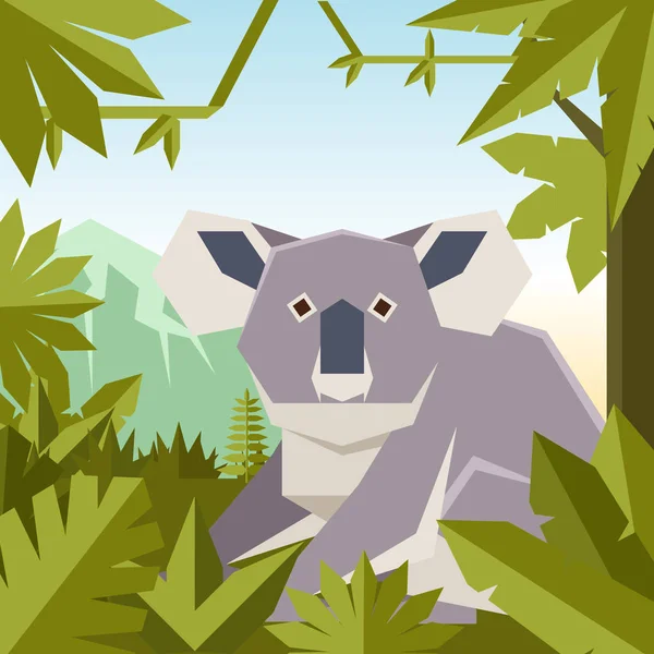 Плоский геометрический фон джунглей с Koala — стоковый вектор