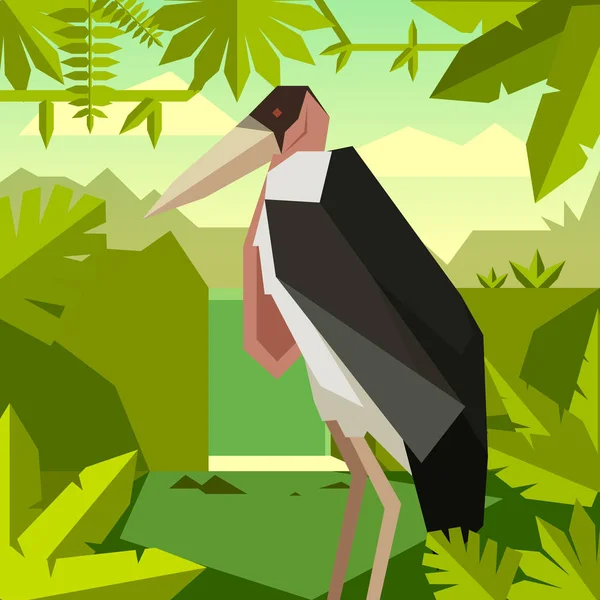 Flacher geometrischer Dschungel-Hintergrund mit Leptoptilos — Stockvektor