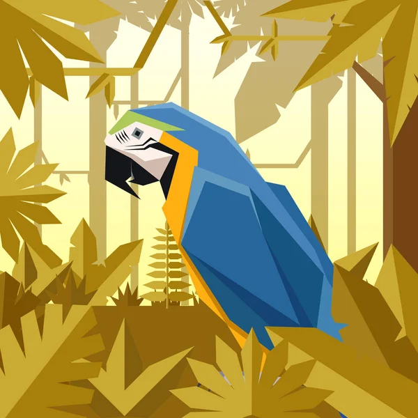 Vlakke jungle achtergrond met blauw- en gele Ara — Stockvector