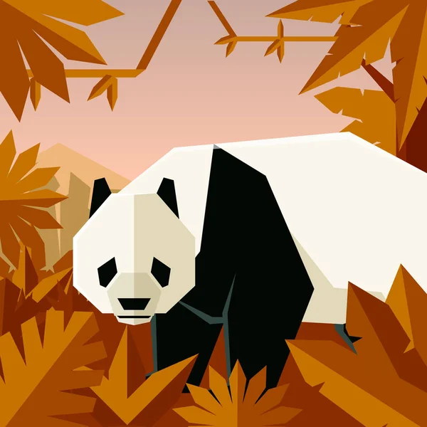 Flat geometric jungle background with Panda — Stock Vector