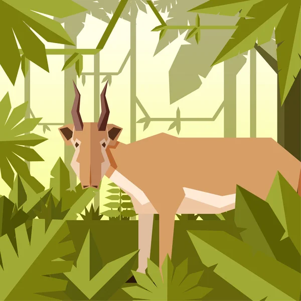 Flat jungle background with Saiga antelope — Stock Vector