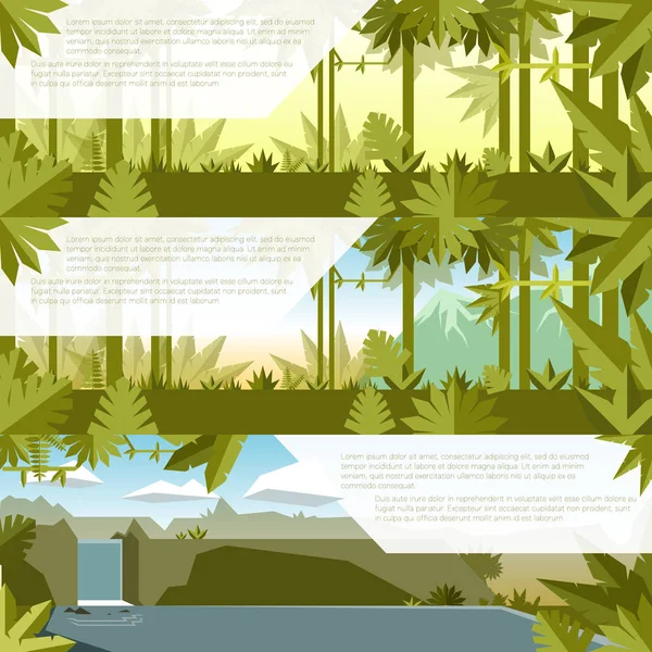 Набор плоских баннеров с джунглями — стоковый вектор
