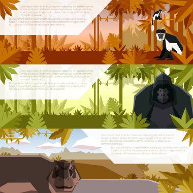 Set of flat banners with african animals clipart