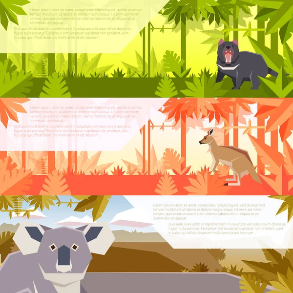 一套平面横幅与澳大利亚动物 — 图库矢量图片