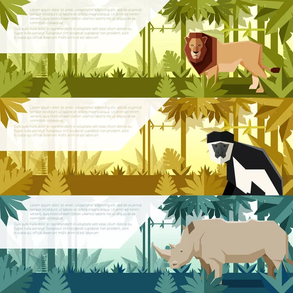 Zestaw płaskie banery z afrykańskich zwierząt — Wektor stockowy