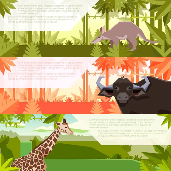 Flachbanner mit afrikanischen Tieren — Stockvektor