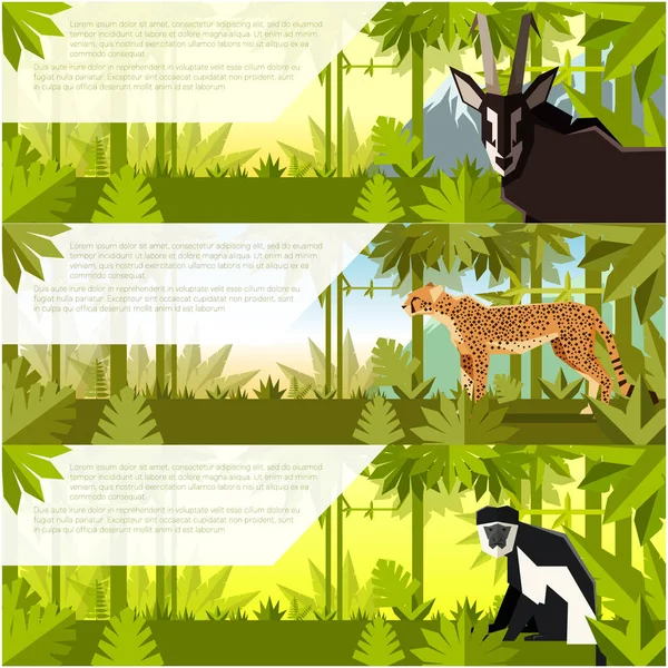 Ensemble de bannières plates avec des animaux africains — Image vectorielle