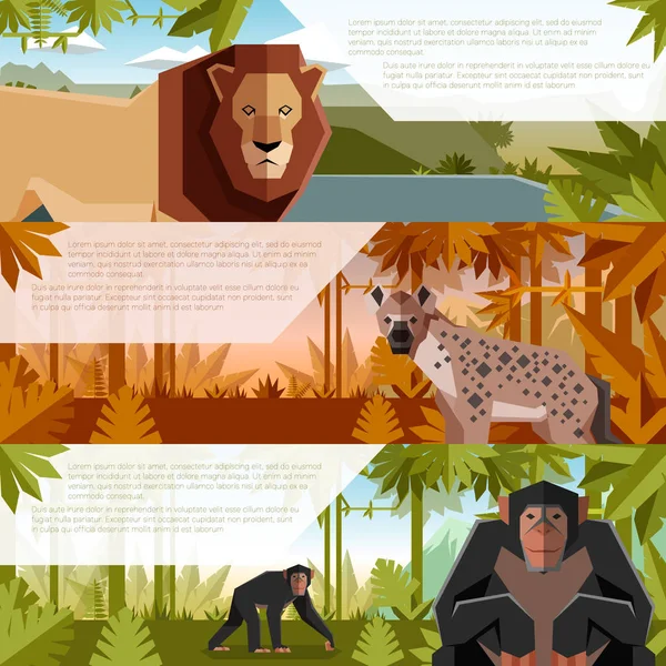 Ensemble de bannières plates avec des animaux africains — Image vectorielle