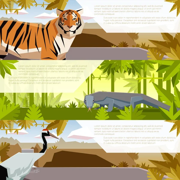 Set of flat banners with asian animals — Stock Vector