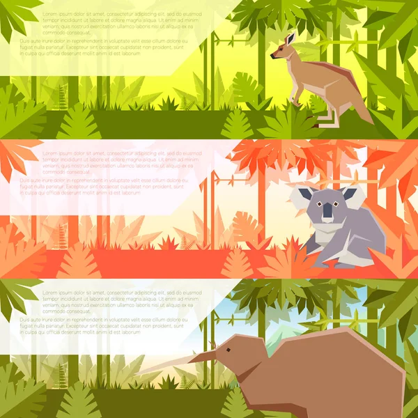 Ensemble de bannières plates avec animaux australiens — Image vectorielle