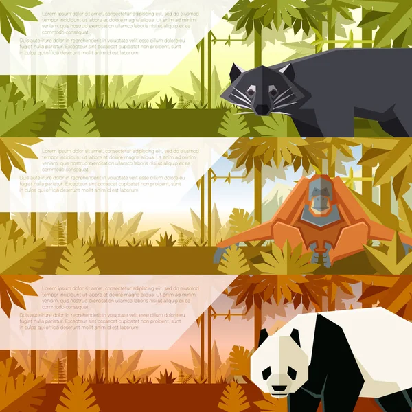 Ensemble de bannières plates avec des animaux asiatiques — Image vectorielle