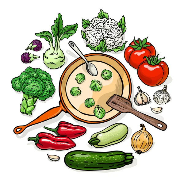 Συνταγές για χορτοφάγους τροφίμων στρογγυλό σχήμα — Διανυσματικό Αρχείο