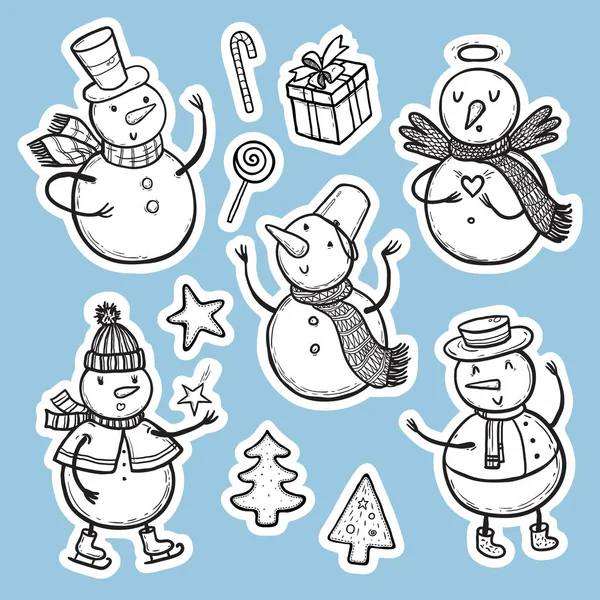 矢量图圣诞和新年假期贴贴纸和雪人，圣诞树，糖果，雪花，礼品设置. — 图库矢量图片