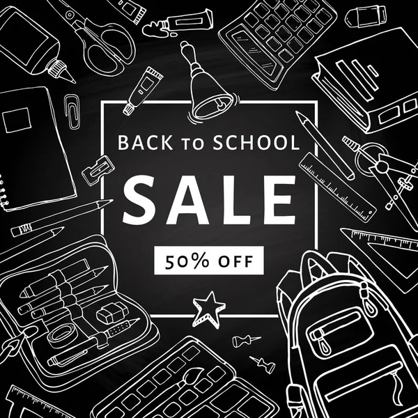 Okul Satılık el ilanı şablona geri kara tahta üzerinde.