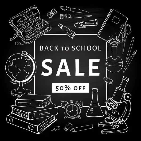 Geri okul Satılık el ilanı şablonu için yazı tahtası.