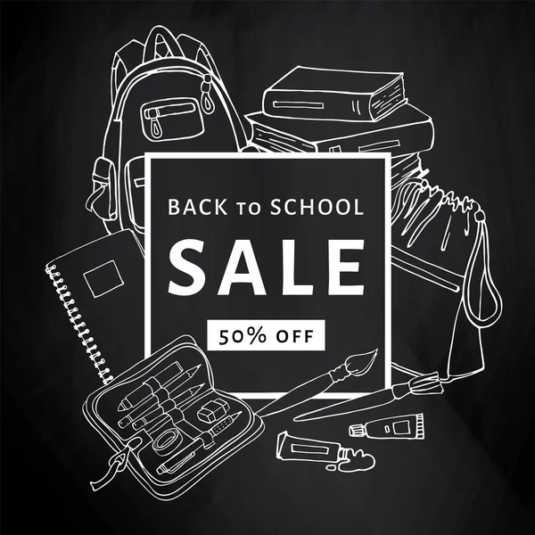 Geri okul satış banner şablon için yazı tahtası üzerinde.