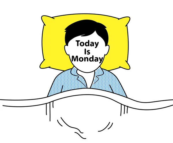 Adam Pazartesi Sabahı Yatakta Çözücü Yastıkla Derin Uyku — Stok Vektör