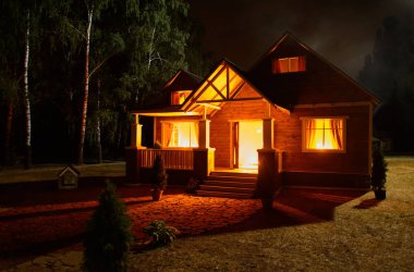 Ormanda yanan ev