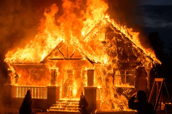 Burning House Forest — Stock Photo, Image