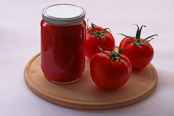 Tomato Paste Jar Tomatoes White Background — Stock Photo, Image