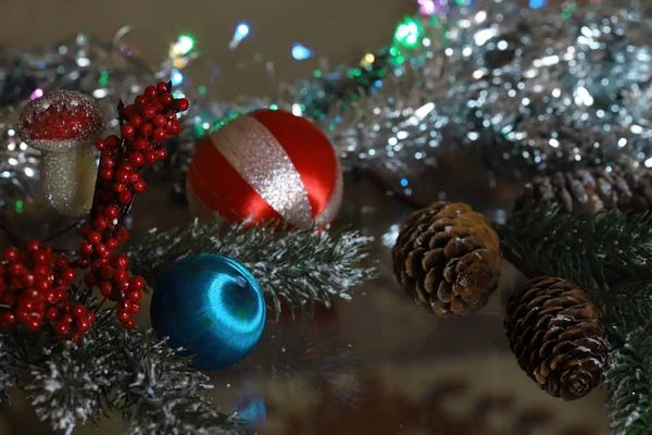 New Year Christmas Colorful Ornaments Lights — Stock Photo, Image