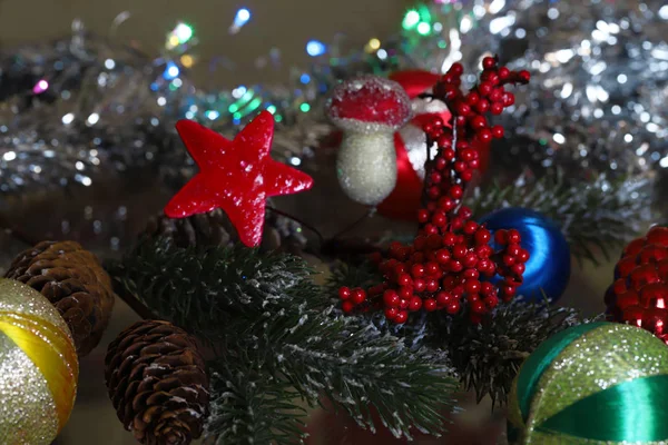 Año Nuevo Adornos Coloridos Navidad Luces —  Fotos de Stock