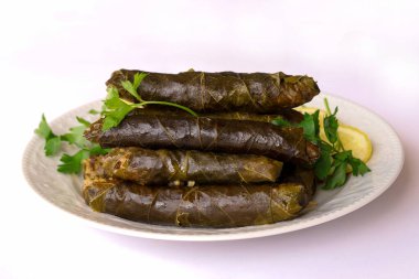 Yaprak sarması, asma yaprağı, geleneksel yiyecek, beyaz, dolmades, sarma, dolma, limon dilimleri, aperatif