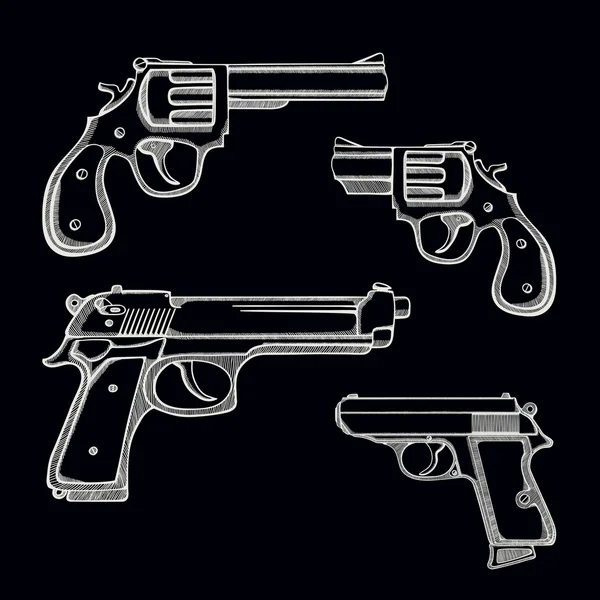 Juego de pistolas extraídas a mano — Archivo Imágenes Vectoriales