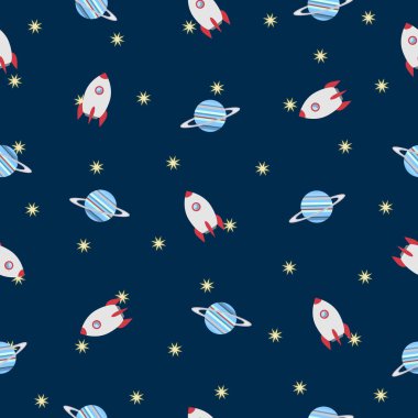 Rockets and planets pattern clipart