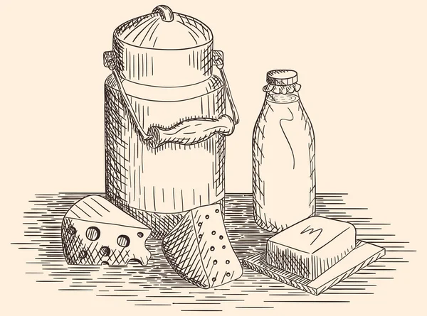 Elle çizilmiş süt ürünleri ve süt